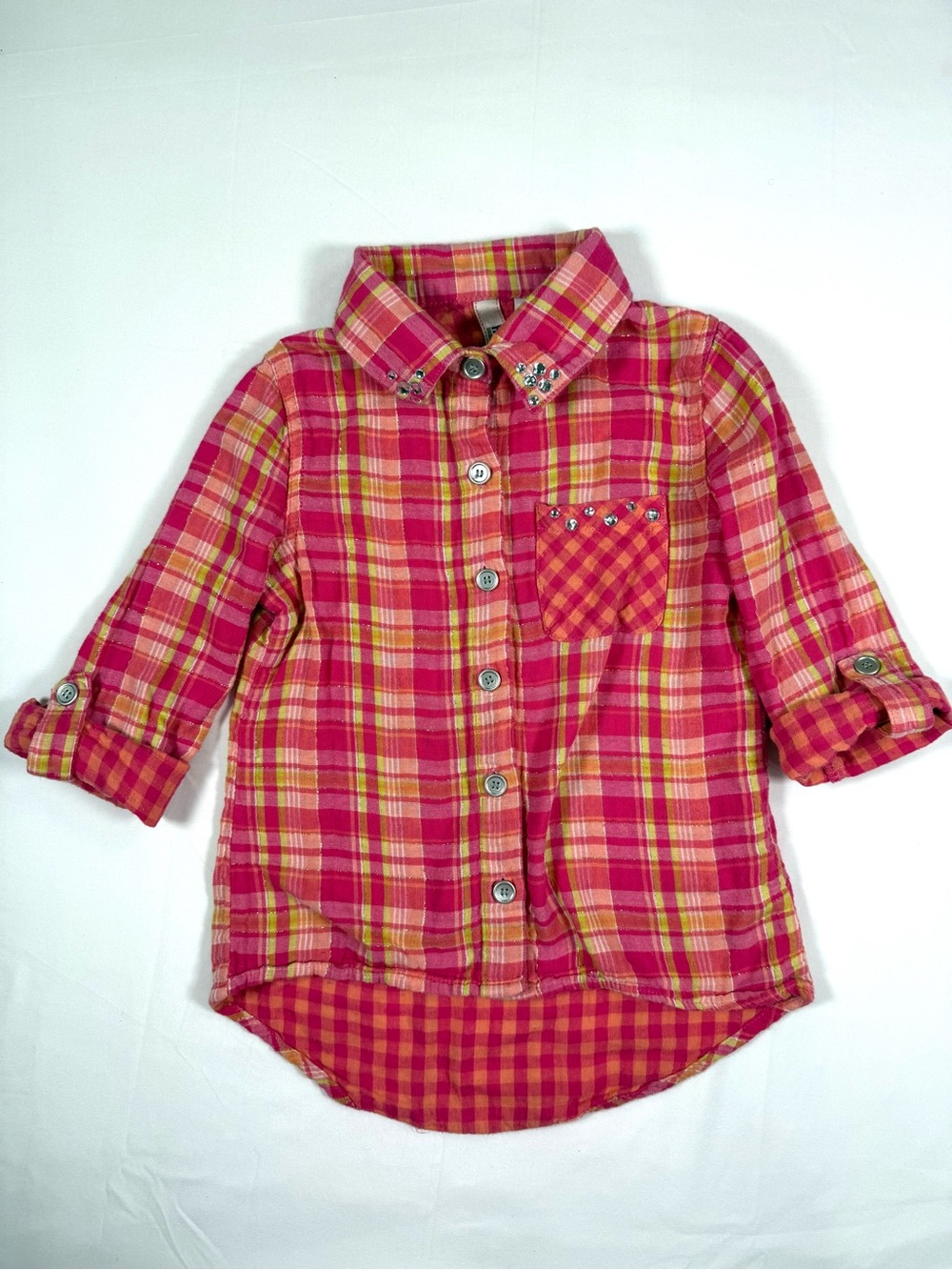 ROUTE 66 Girls Y2K Plaid Shirt M 7-8 Western Boho Cowgirl Bling Glam Rodeo Chic